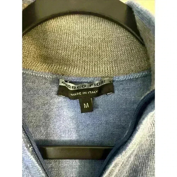 Marco Fiori Sweater Blue Extra Fine Merino Wool 1/4 Zip Men’s M - Picture 3 of 10